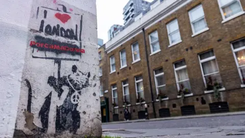 Getty Images Banksy's London Doesn't Work Rat artwork is pictured on 18th December 2023 in London